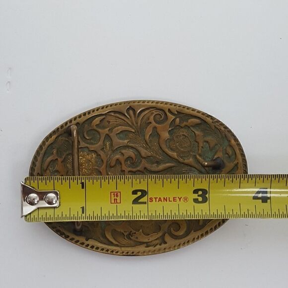 Floral Print Belt  Buckle Unisex Brown - Picture 2 of 3